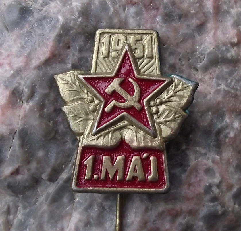 1951 Czechoslovakia May Day Celebration Red Star Hammer Sickle Pin Badge