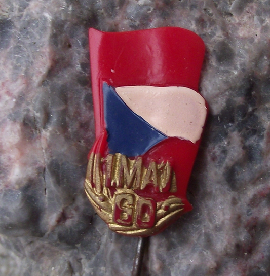 1960 Czechoslovakia May Day Celebration Czech Soviet Flags Pin Badge