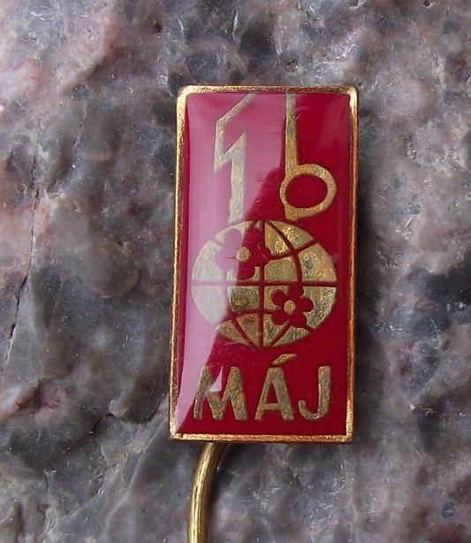 Vintage Czechoslovakia May Day Celebration Maj 1 Red Flowers Pin Badge