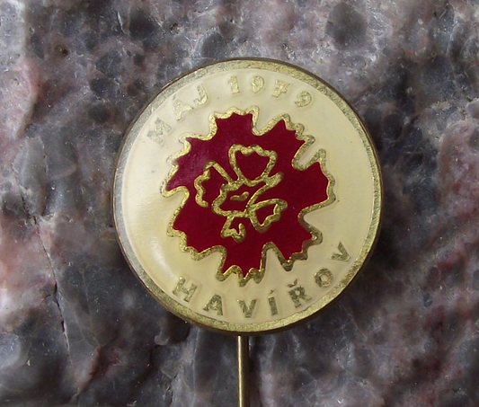 1979 Czechoslovakia May Day 1st First May Havirov Red Carnation Pin Badge