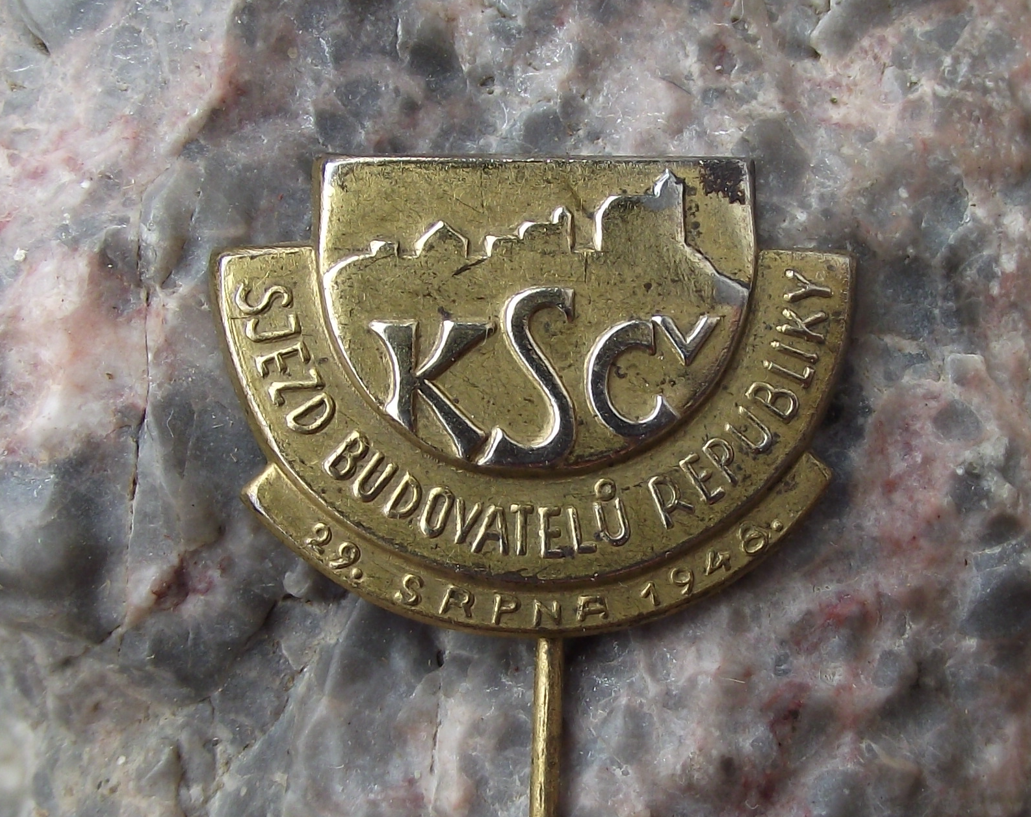 1948 KSC Czechoslovakia Communist Party First Republic Congress Pin Badge