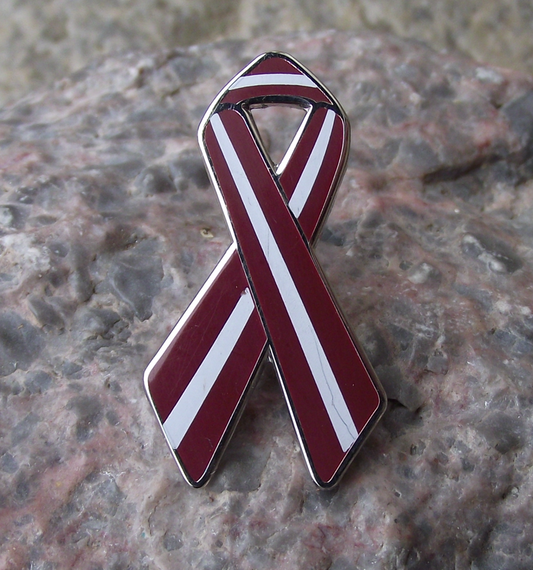 Latvia Latvian National Colours Flag Curled Ribbon Shape Pin Badge