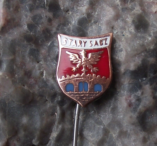 Vintage Stary Sacz Poland Heraldic Crest Small Shield Polish Enamel Pin Badge