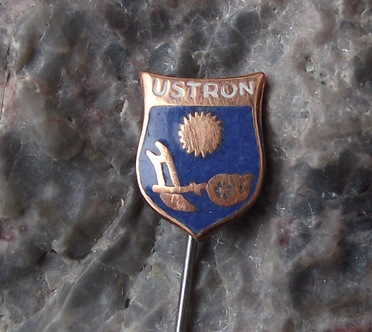 Vintage Ustron Poland Heraldic Crest Small Shield Polish Enamel Pin Badge