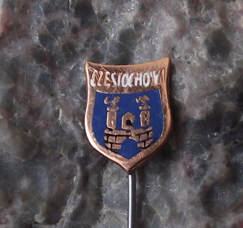 Vintage Czestochowa Poland Heraldic Crest Small Shield Polish Enamel Pin Badge