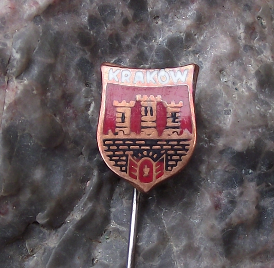 Vintage Krakow Poland Heraldic Crest Small Shield Polish Enamel Pin Badge