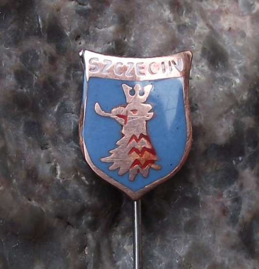 Vintage Szczecin Poland Heraldic Crest Small Polish Shield Enamel Pin Badge