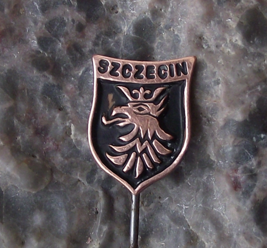 Vintage Szczecin Poland Heraldic Crest Small Polish Shield Pin Badge