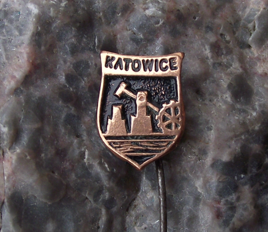 Vintage Katowice Poland Heraldic Crest Small Shield Polish Pin Badge