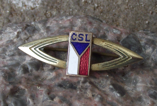 Vintage CSL Czech Czechoslovak Peoples Political Party Czech Flag Brooch Pin Badge