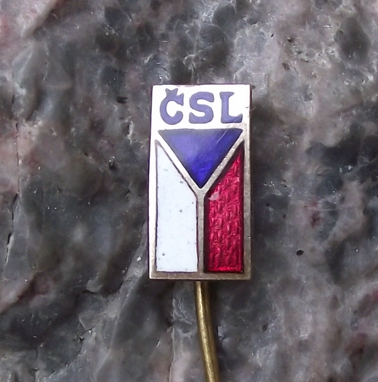 Vintage CSL Czech Czechoslovak Peoples Political Party Czech Flag Pin Badge