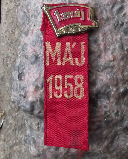 1958 Rare Czechoslovakia May day Mayday 1st May Ribbon and Pin Badge