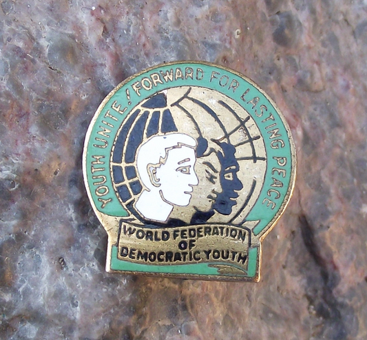 Vintage WFDY World Federation Democratic Youth Official Logo Pin Badge