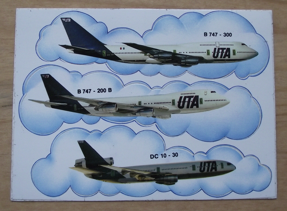 Vintage UTA Boeing 747 Douglas DC-10 Airliners Sticker Decal Aircraft Postcard