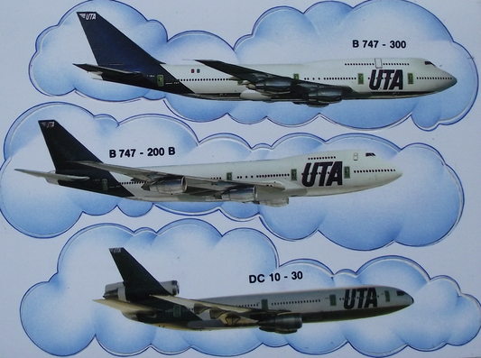 Vintage UTA Boeing 747 Douglas DC-10 Airliners Sticker Decal Aircraft Postcard