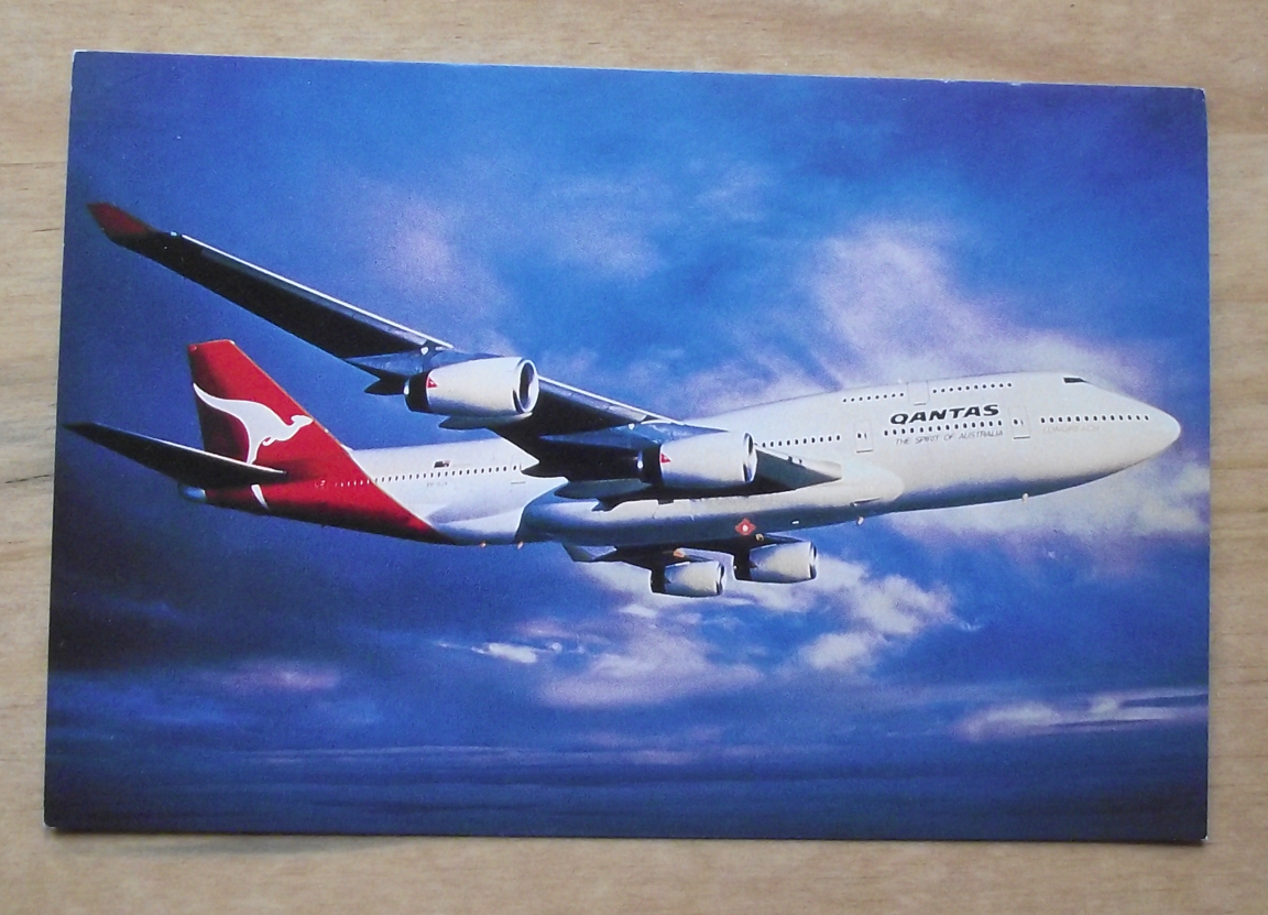 Vintage QANTUS Boeing 747 - 400 Longreach Airliner Aircraft Postcard