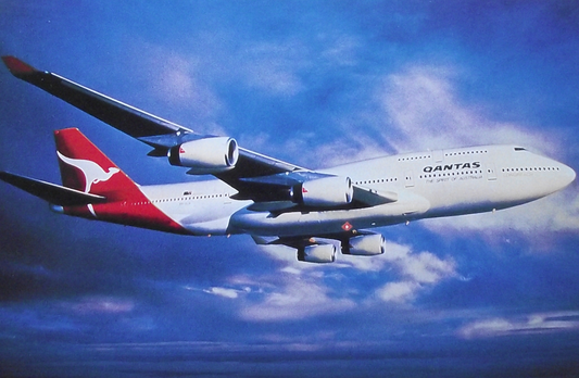 Vintage QANTUS Boeing 747 - 400 Longreach Airliner Aircraft Postcard