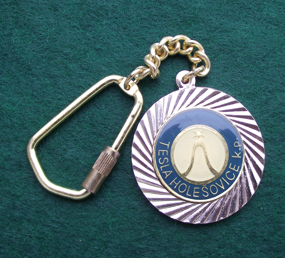 Vintage Tesla Holesovice Czech Electronics Company Keychain Keyring