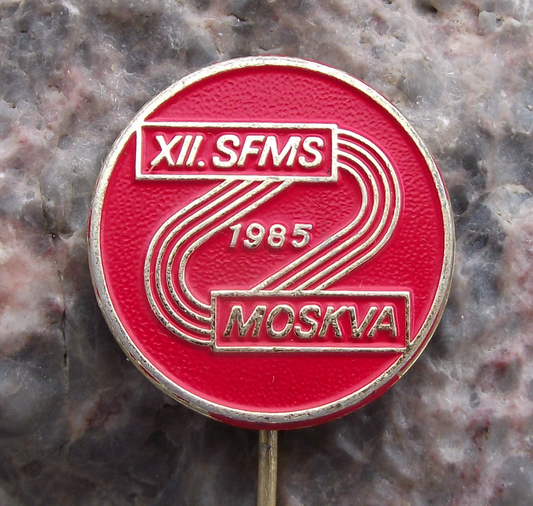 1985 WFDY World Youth Festival Moscow XII SFMS Sports Track Pin Badge