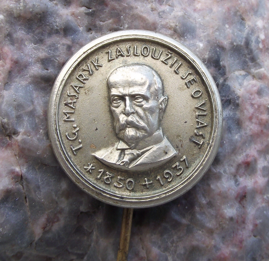 1937 Thomas Masaryk First President of Czechoslovakia Military Meeting Pin Badge