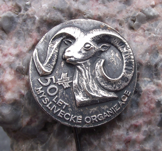 Vintage Czech Hunting Association CMS Anniversary Mouflon Deer Pin Badge