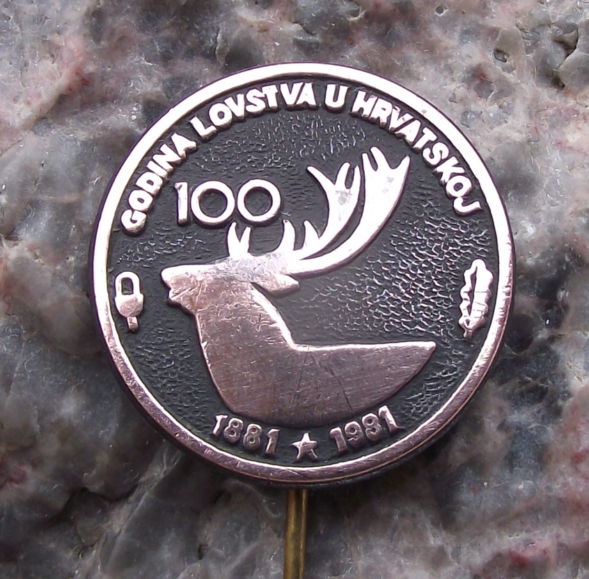 1981 Croatia Hunting Association 100th Anniversary Stag Deer Pin Badge