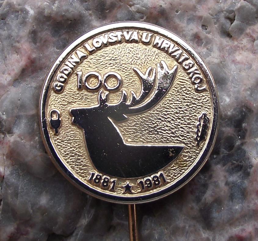 1981 Croatia Hunting Association 100th Anniversary Stag Deer Pin Badge