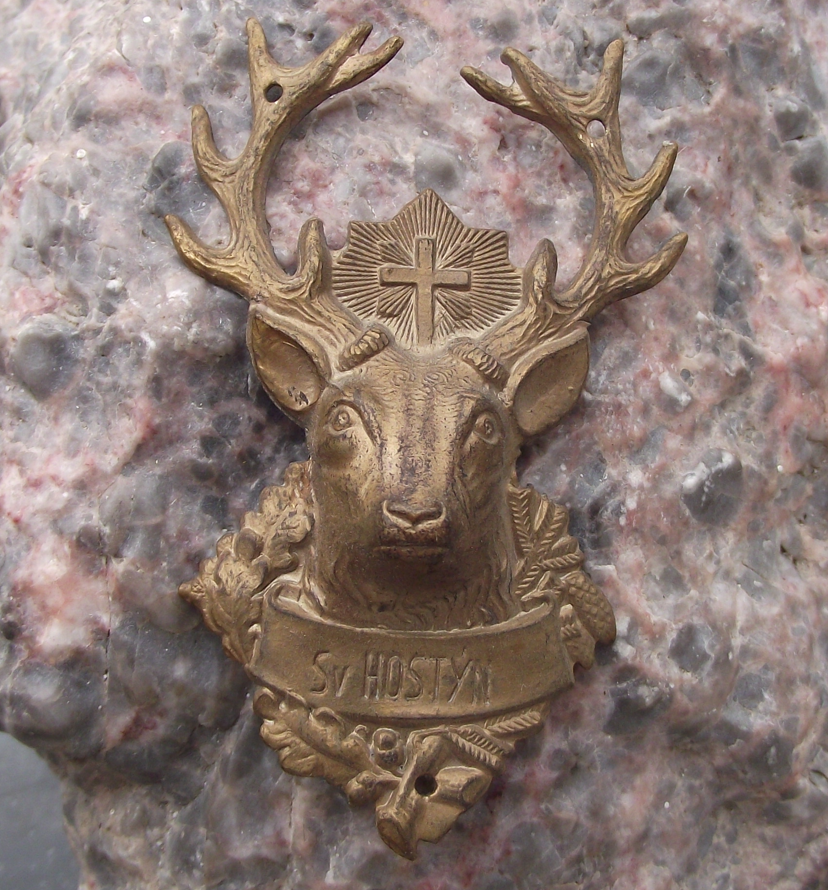 Vintage Svatý Hostýn Mountain Deer Stag Religious Hunting Walking Stick Shield