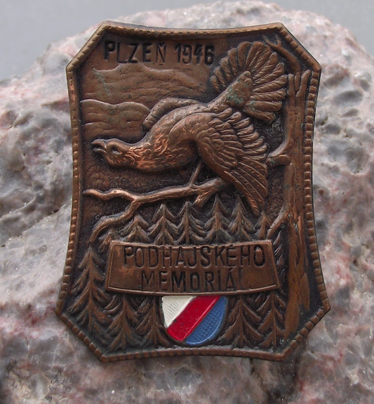 1946 Plzen Hunting Fishing Association Capercaillie Grouse Pin Badge