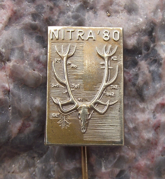 1980 Nitra Deer Stag Skull Hunting Trophy Exhibition Slovakia Hunters Pin Badge