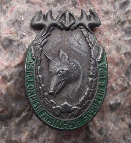 Vintage Large CSMJ Czechoslovak Hunting Union Ceska Lipa Fox Hunt Pin Badge