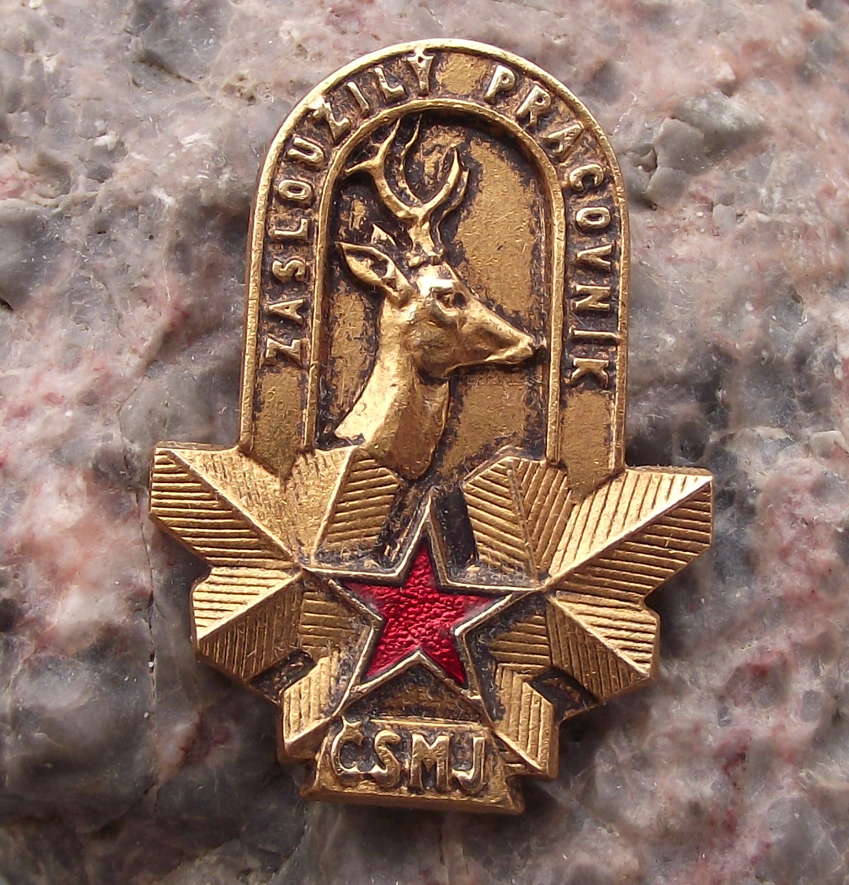 Vintage CSMJ Czechoslovak Hunting Union Excellent Worker Award Pin Badge