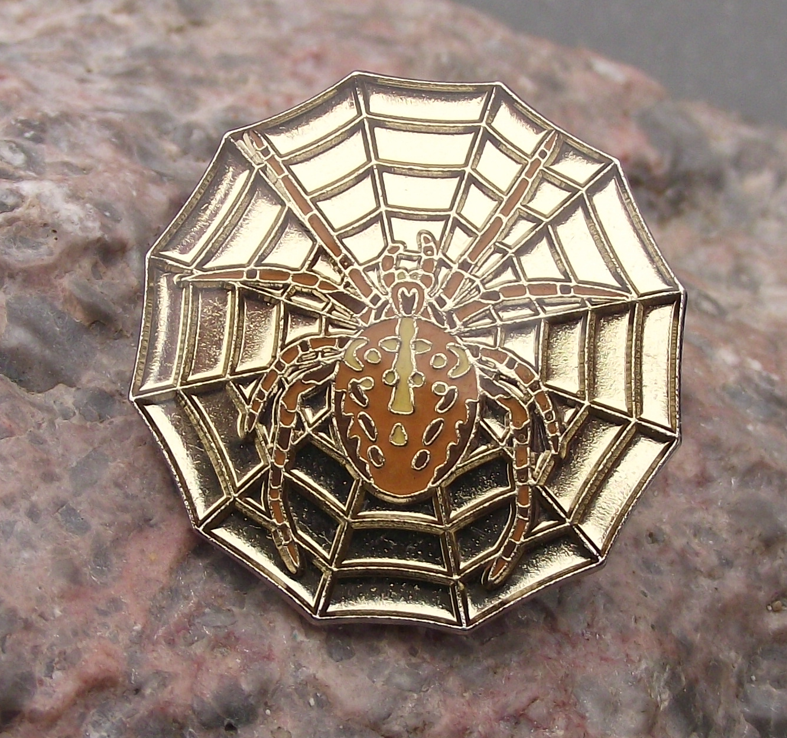 Common Garden Spider in Web Arachnid Insect Wildlife Pin Badge