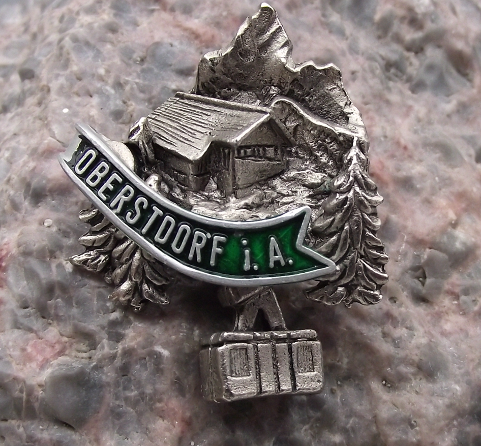 Vintage Germany Oberstdorf Mountain Village Cable Car Hunters Pin Badge