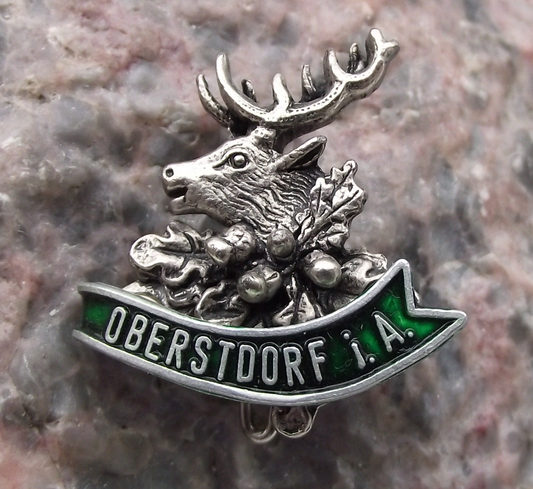 Vintage Germany Oberstdorf Mountain Village Stag Head Hunters Pin Badge