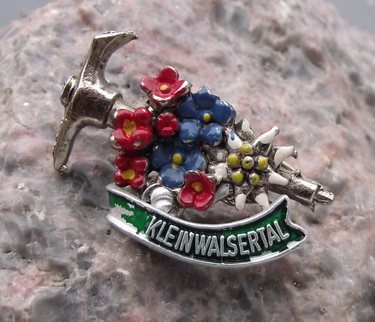 Vintage Kleinwalsertal Austria Mountain Flowers Climbing Axe Pin Badge