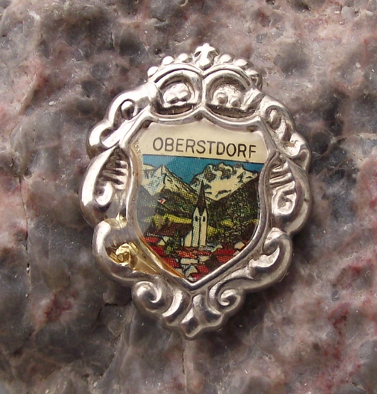 Vintage Germany Oberstdorf Allgau Alps Mountain Town Pin Badge