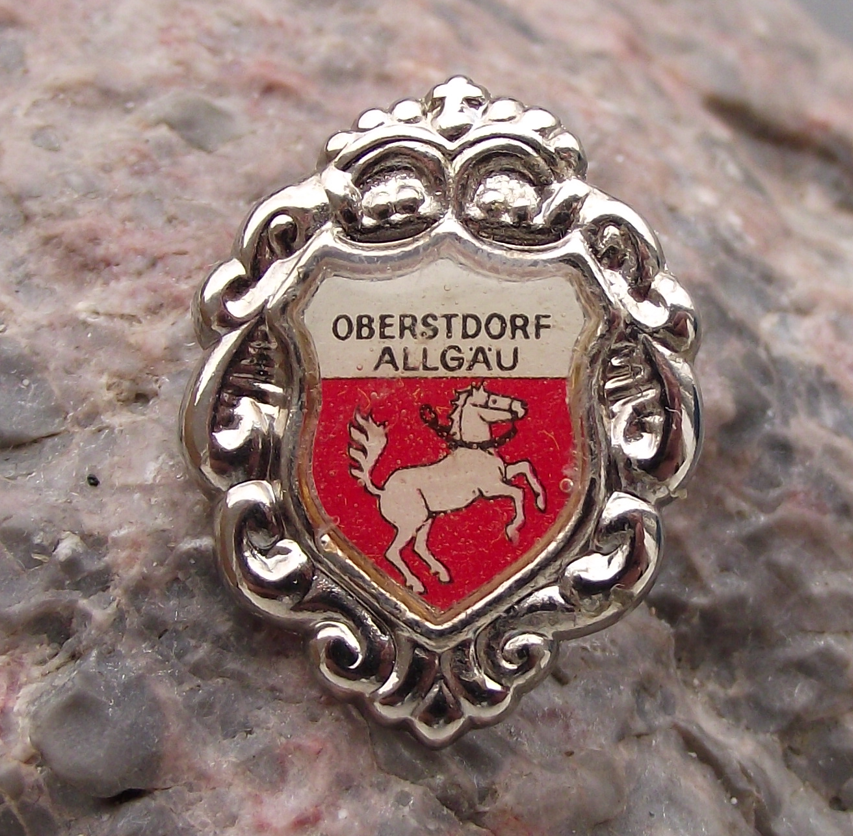 Vintage Germany Oberstdorf Allgau Alps Mountain Town Coat of Arms Pin Badge