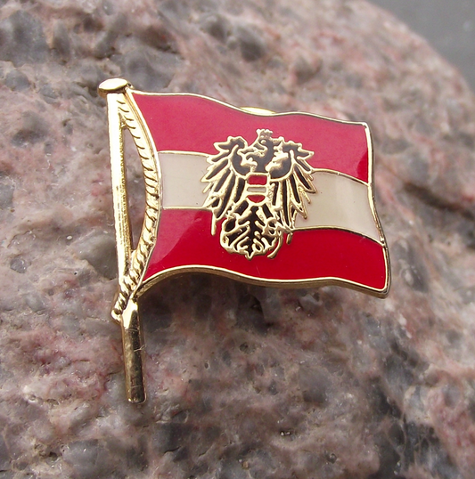 Vintage Austria Austrian Black Eagle Flag Heraldic Crest Flag Pin Badge