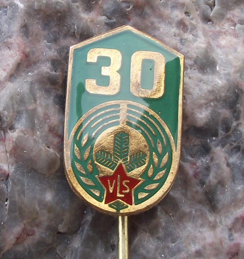 1983 VLS Military Forestry Management Pine Twig Dagger Anniversary Pin Badge