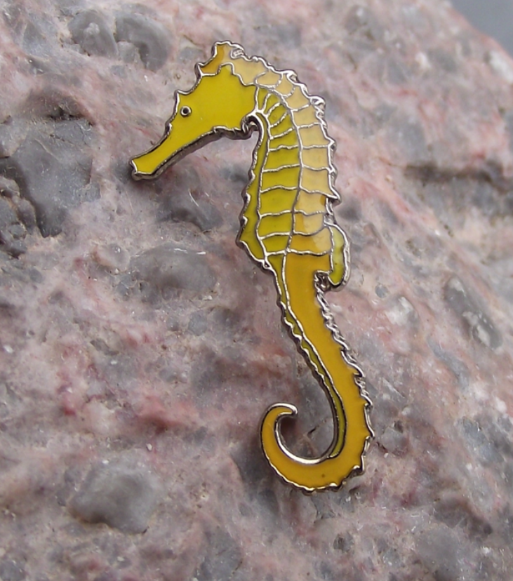 Yellow Golden Seahorse Sea Horse Fish Hippocampus Brooch Pin Badge