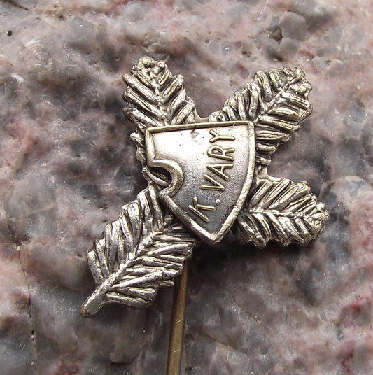 Vintage Karlovy Vary Pine Branch Czech Hunters Emblem Hunting Union Pin Badge