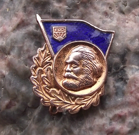 Vintage FDJ Freie Deutsche Jugend East German Karl Marx Pin Badge