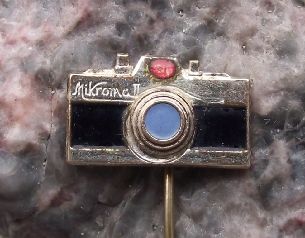 Vintage Meopta Mikroma II 16mm Miniature Spy Camera Pin Badge