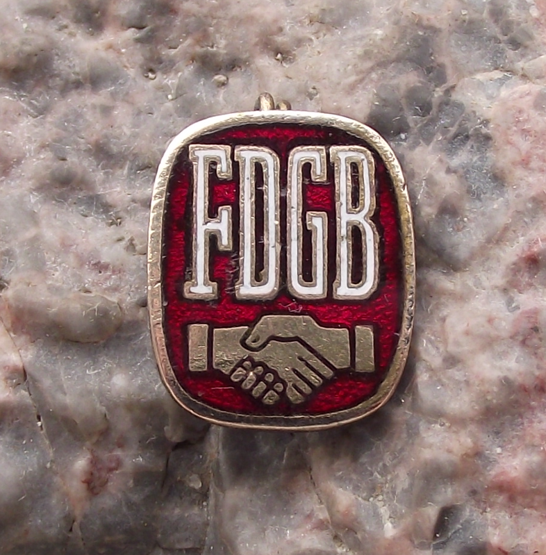 Vintage FDGB Free German Trade Union Handshake Logo Members Pin Badge