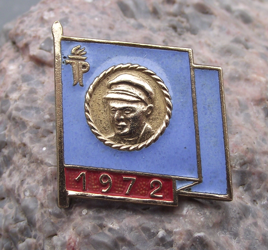 1972 Ernst Thalmann Pioneer GDR DDR East German Youth Blue Flag Pin Badge