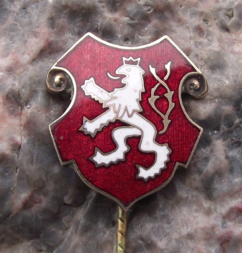 Antique Czechoslovakia Rampant Lion National Coat of Arms Shield Pin Badge