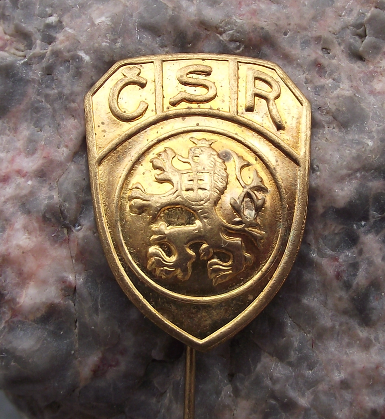 Vintage Czechoslovakia Rampant Lion Coat of Arms Shield Pin Badge