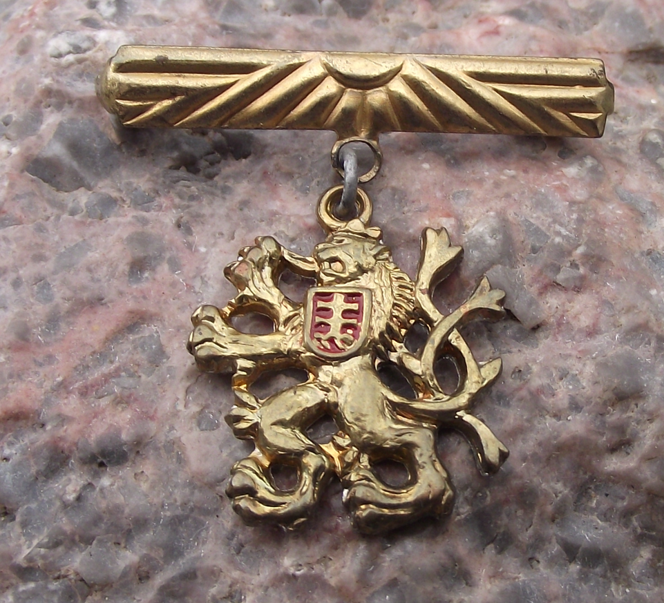 Vintage Czechoslovakia Rampant Lion Lesser Coat of Arms Medal Pin Badge