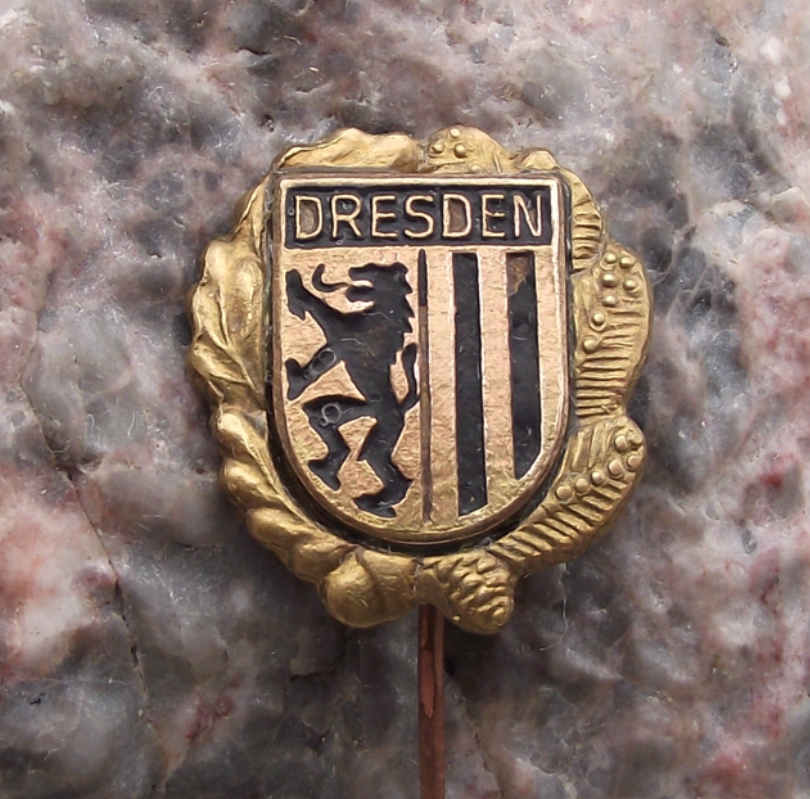 Vintage Dresden East Germany DDR Coat of Arms Lion Crest Pin Badge